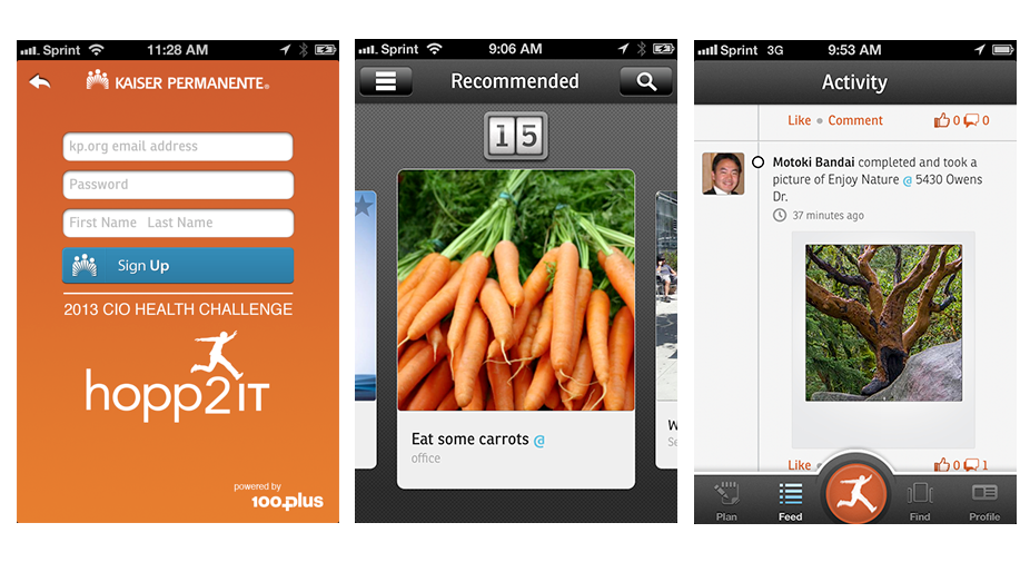 100Plus mobile health app screenshots